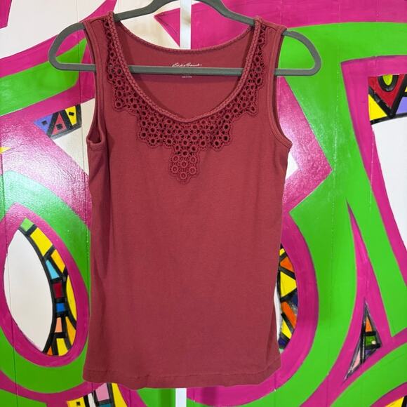 Eddie Bauer, Red Embroidered Ribbed Tank Top. Size Medium. Good used condition! - Picture 1 of 5